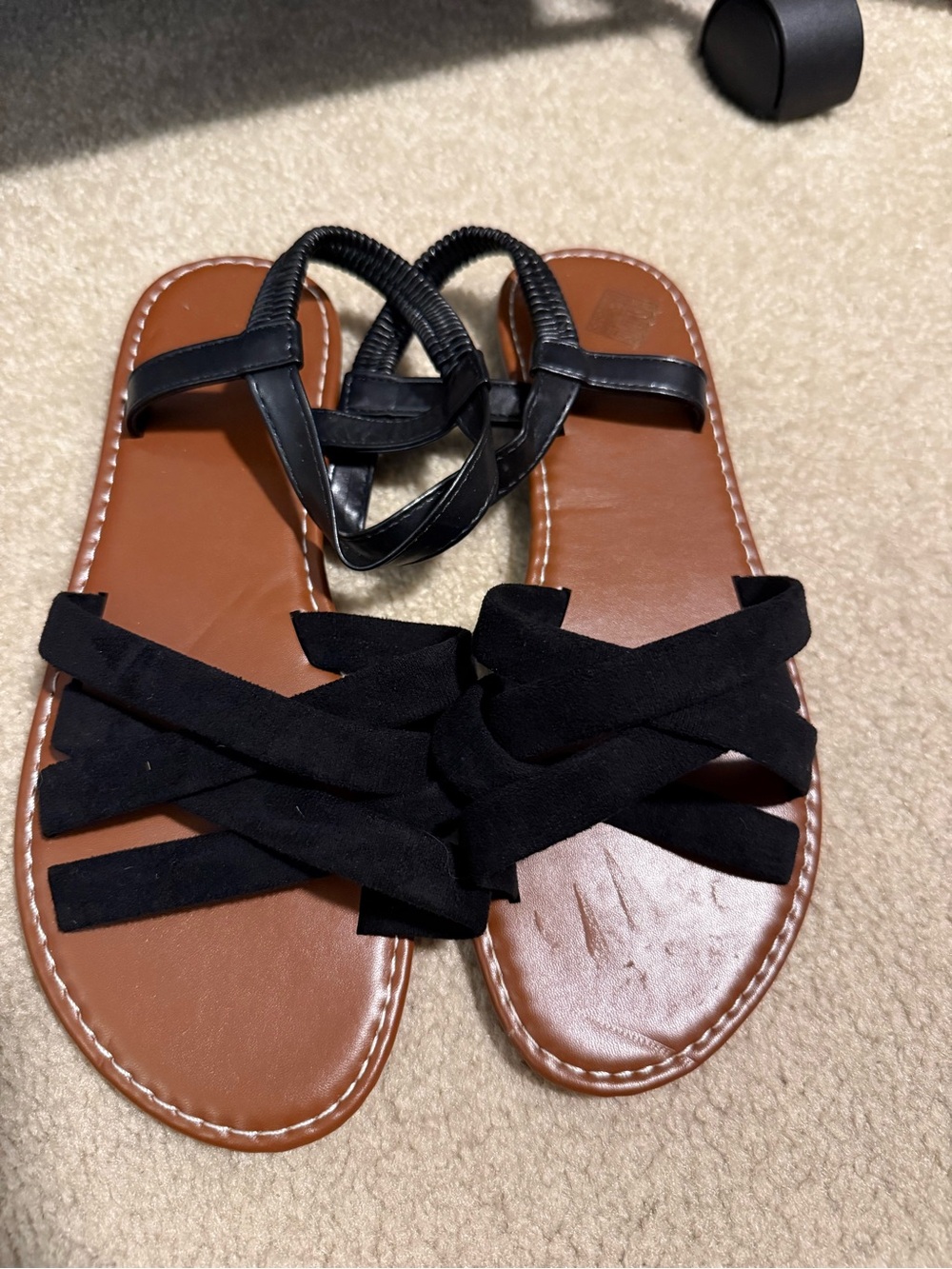 Women's Black Strappy Flat Sandals